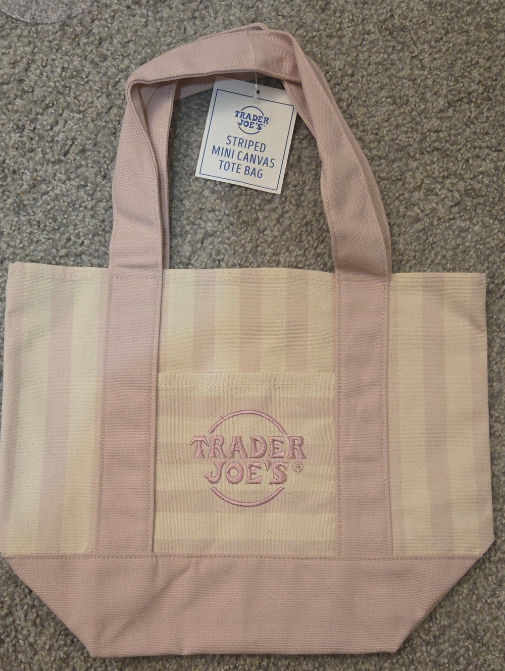 Trader Joe's Mini Pink Striped Canvas Tote Bag NWT